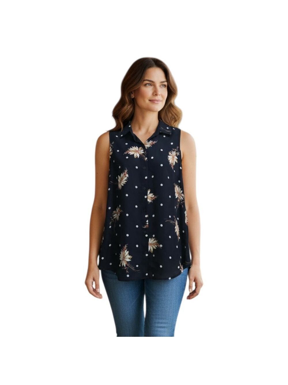 Banana Republic Factory Floral Dotted Collared Classic Fit Tank Top Sz M